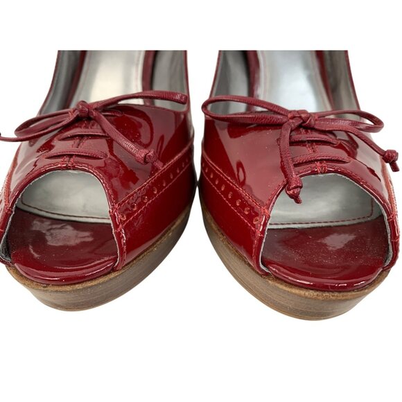 Marc Fisher Red Patent Leather Peep Toe Platform Heels 4" Heel Size 10M Shoes - Picture 7 of 10